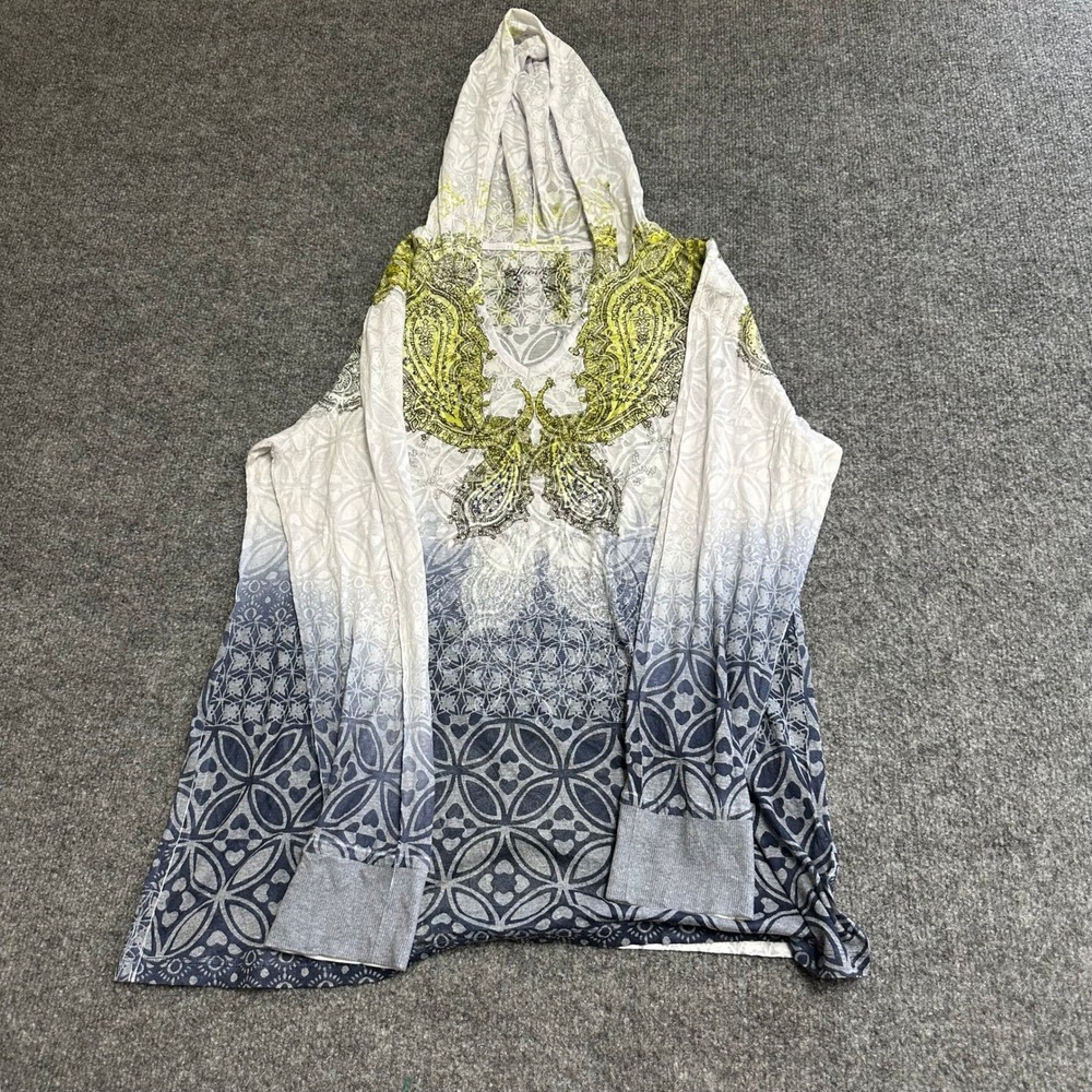 Style & Co Hoodie Womens Size L Blue Paisley Ombre V-Neck Lightweight Rhinestone